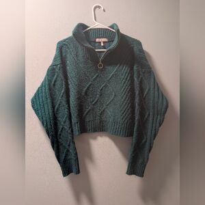 Crop Top Sweater Forest Green BCBGeneration Half Zip Sweater Top Size M